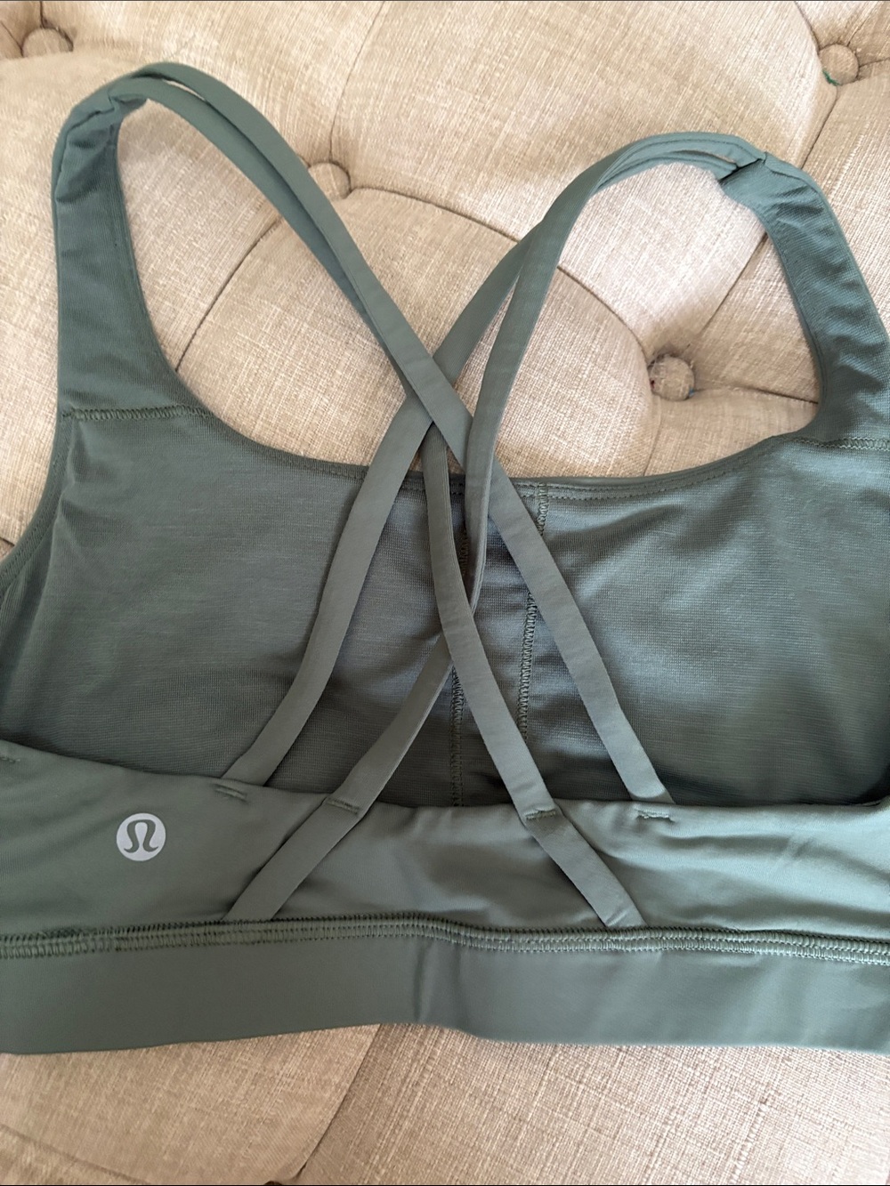 lululemon athletica Strappy Sports Bra in Sage Green with Peloton Logo - Picture 2 of 4